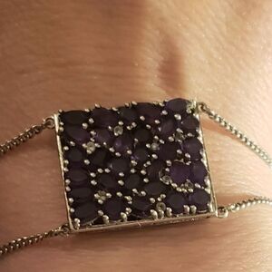 STS 925 Purple Amethyst Crystals Sterling Silver Chain Bracelet